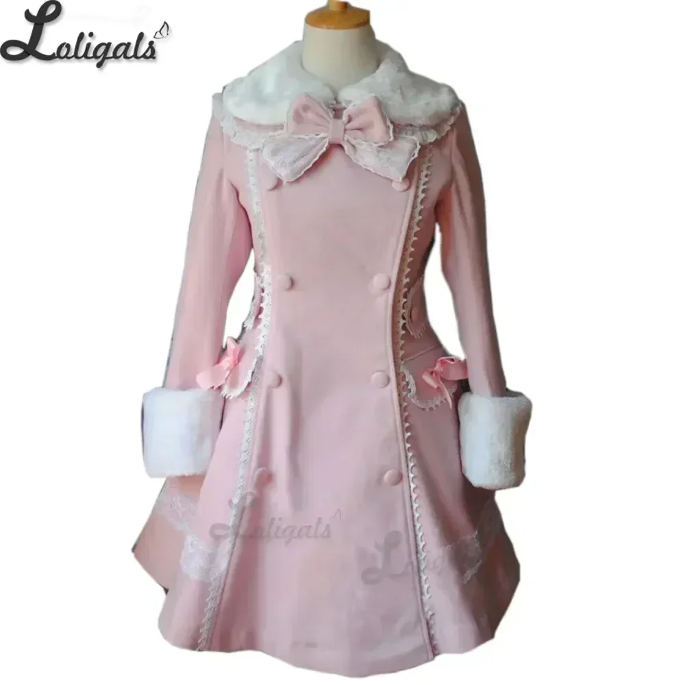 

Sweet Women's Long Winter Coat Lady's Pink Lolita Winter Coat Plus Size Custom Tailored