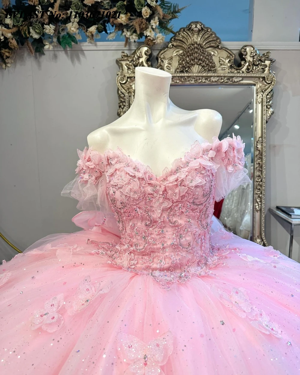 Evolt personalizado rosa quinnceanera vestido de baile brilhante 3d floral applique miçangas espartilho doce 16 vestidos de 15 anos sq654