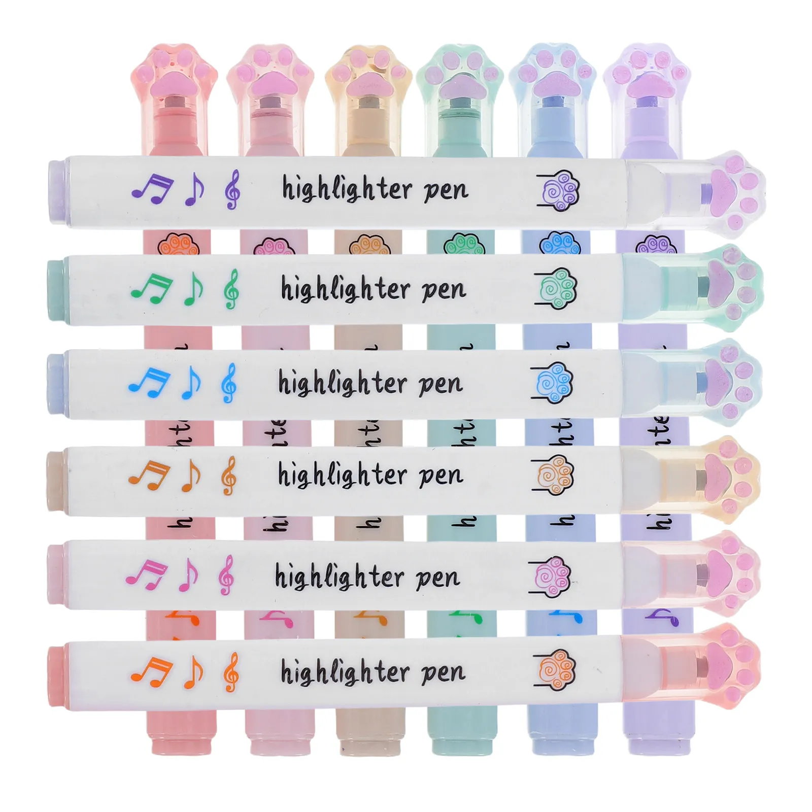 

12Pcs Cat Paw Design Highlighters Smooth Fluorescent Markers for Writing Coloring Notes Aesthetic Student Planner Office Use