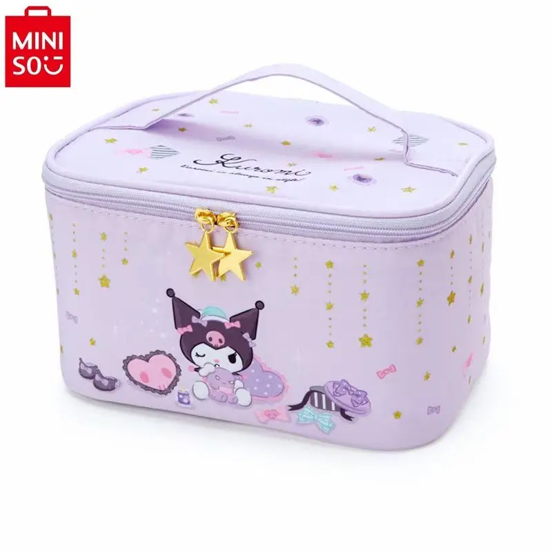 MINISO 2024 New Cartoon Kuromi Large Capacity Makeup Bag for Women High Quality Sweet Portable Travel Storage Bag