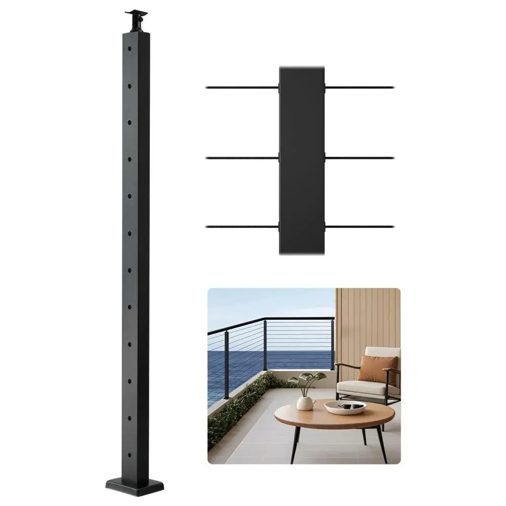 

Stainless Steel Railing Post Kit for Level Deck and Stairs 42x2x2 Inch Pre-Drilled Handrail with Mounting Bracket Black Finish