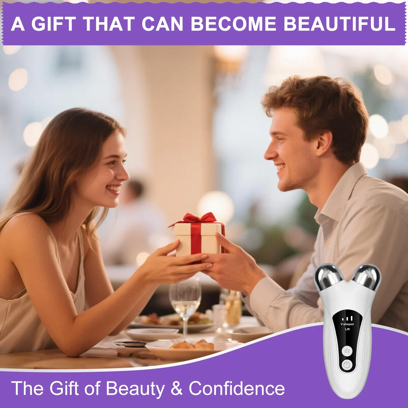 V‑Shape Face Massager Roller Microcurrent Heating Vibration USB Charging Home Use Facial Neck Beauty Tool