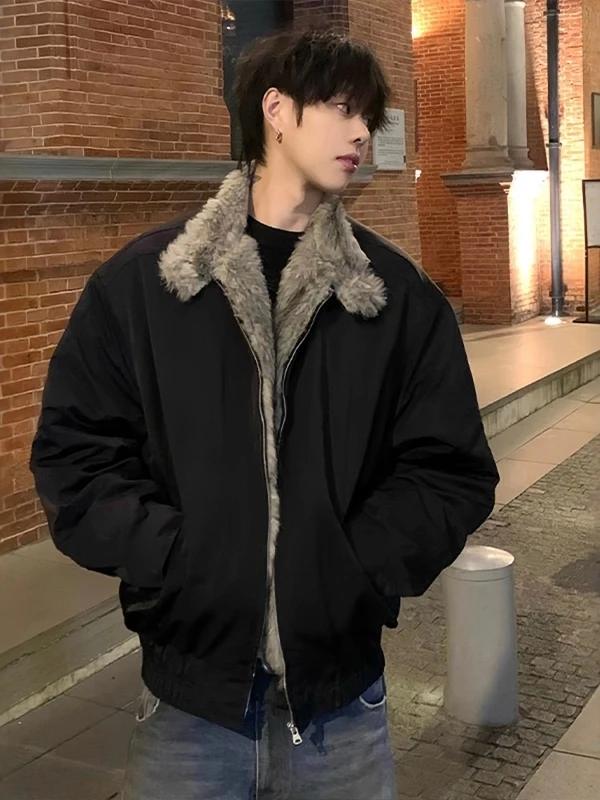 American Retro Wolf King Mountain Eagle Imitation Mink Fur Collar Cotton Jaet Men's Winter Thiened Cotton Coat