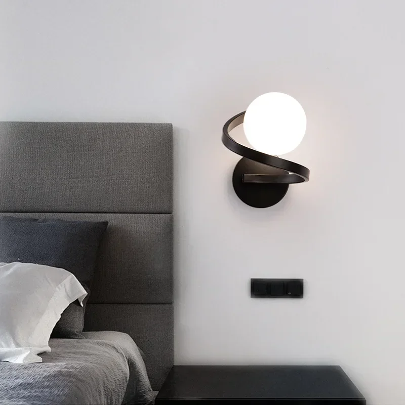 Imagem -06 - Lâmpada de Parede Vidro Moderna Cabeceira Preto Ouro Luz Parede Nordic Simples Arandela Sala Estar Quarto Corredor Decoração Luminária