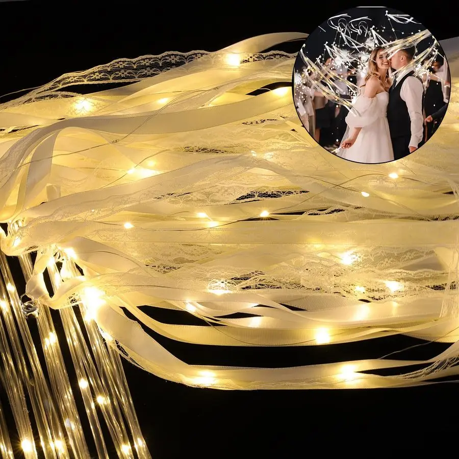 

Набор свадебных волшебных палочек с лентами и 3 режимами мигания, светящиеся LED-палочки из шелка, светящиеся кружевные палочки с колокольчиками для свадьбы