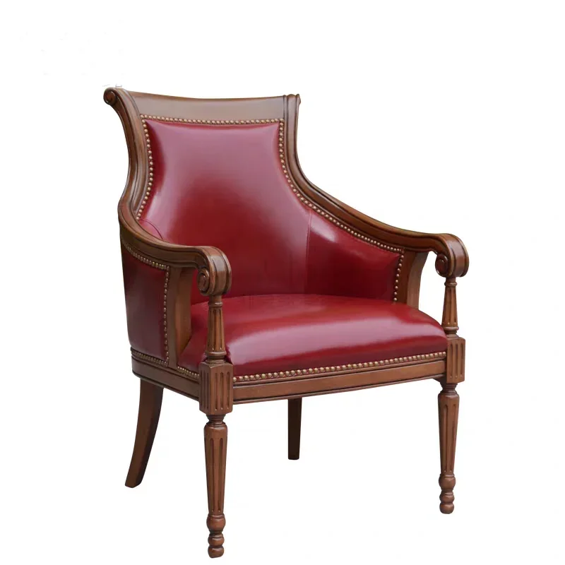 Q Discount  solid wood balcony casual cowhide boss chair  sofa single chair retro armrest book chair