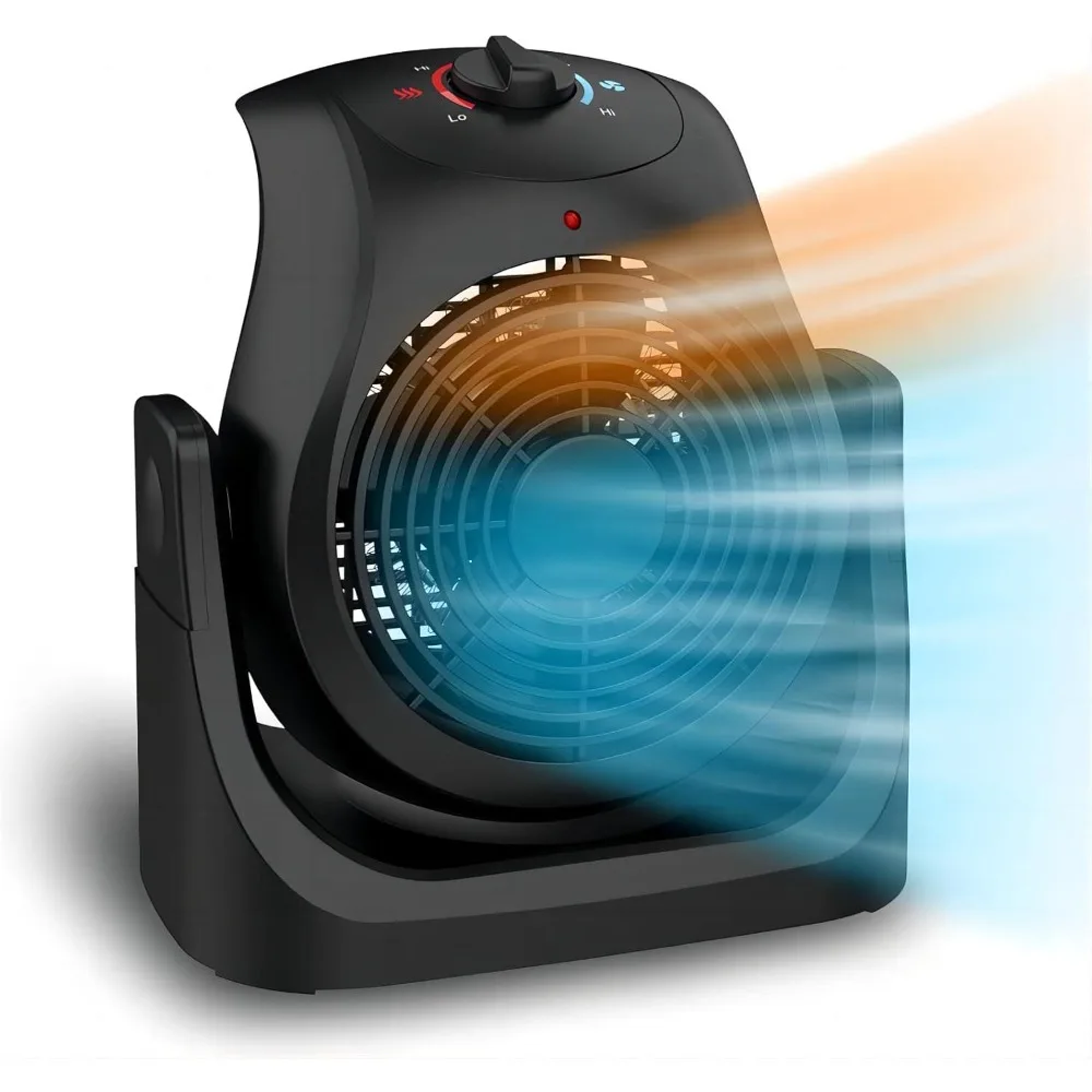 مجموعة مروحة سخان 2 في 1، مروحة مكتب تبريد محمولة، مروحة توزيع الهواء 45 °   إمالة، سرعتان للرياح، حماية من الحرارة الزائدة 1500 وات