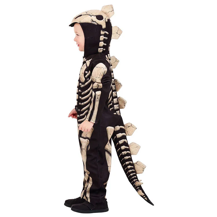 Costume de squelette de fossile pour enfant, déguisement d'halloween, période jurassique, stégosaure, dinosaure, Cosplay, combinaisons noires et blanches, nouvelle collection