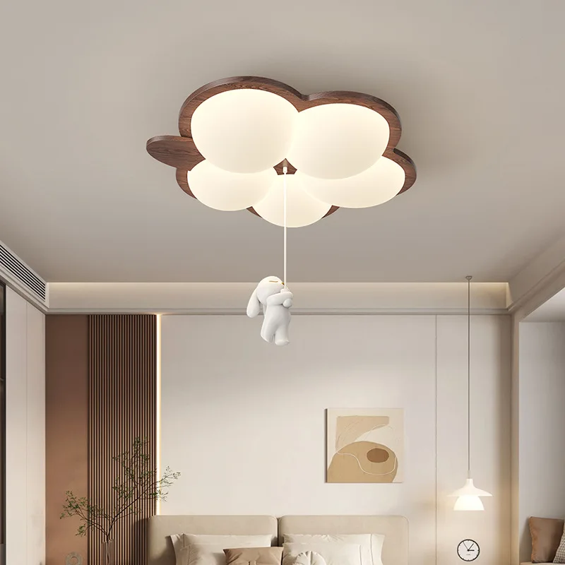

Full spectrum eye protection log wind walnut color bedroom light cream antique style rabbit pendant children's room ceiling ligh