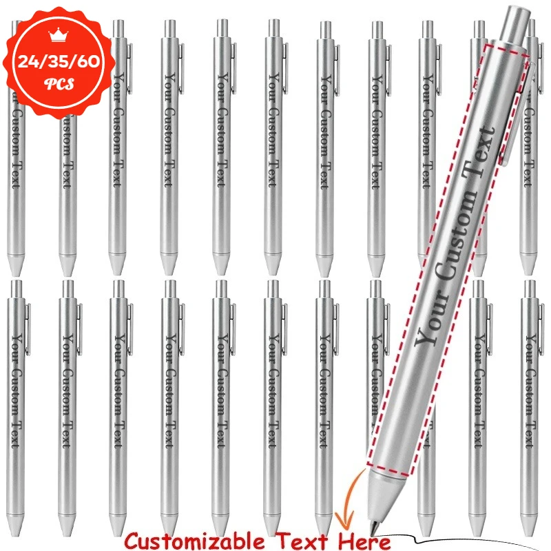 24/35/60PCS Customizable Silvery Ballpoint Pens Smooth Writing for Office Supplies Promotional Business Gifts And Workplace Use