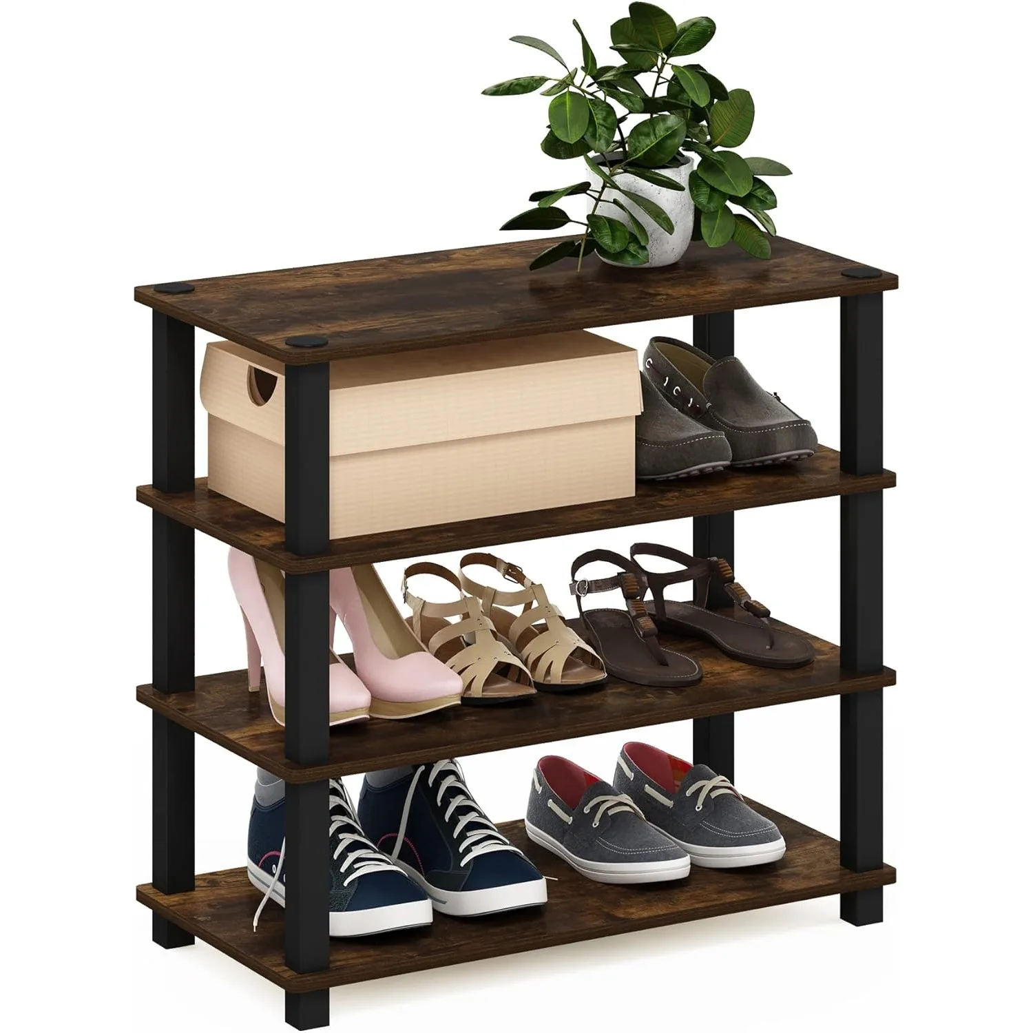 

T4-Tier Shoe Rack, Amber Pine/Black