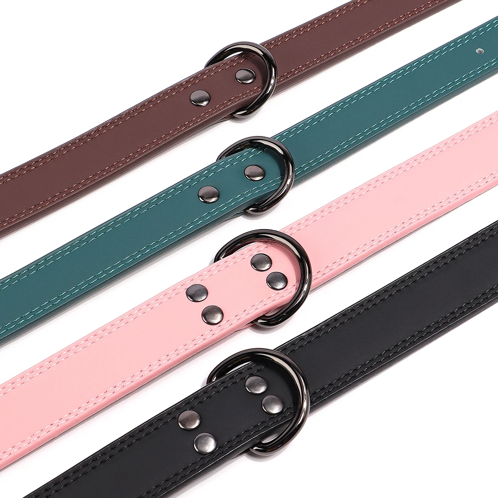 Soft Leather Dog Collar Adjustable PU Leather Pet Collars Dogs Necklace Collar for Small Medium Large Dogs Pitbull Pink S-XL