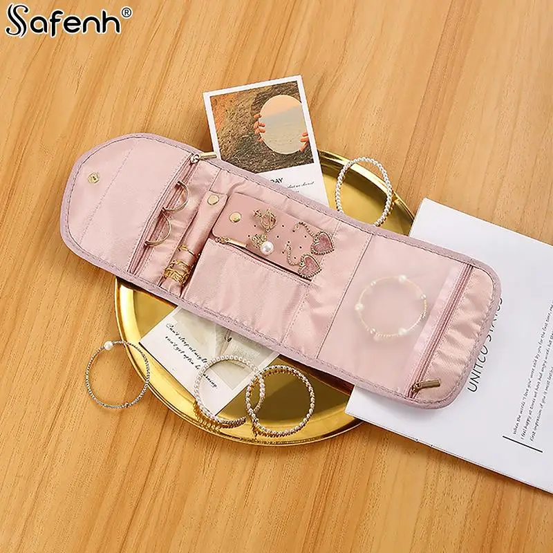 S/l Portable Roll Foldable Jewelry Case Travel Jewelry Organizer For Journey Earrings Ring Diamond Necklace Brooches Storage Bag