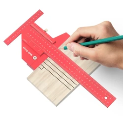 Profissional Dupla Função Scriber Gauge, Medição e Marcação, Alumínio Framing Tool para Carpintaria com Métrica e Polegada Scale