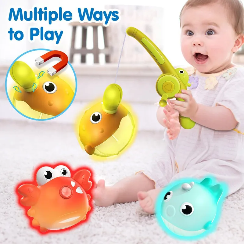 Baby Bath Toys Set Children's Magnetic Fishing Games  Fishing Net LED Light Bathtub Floating Water Toys for Kids Gift