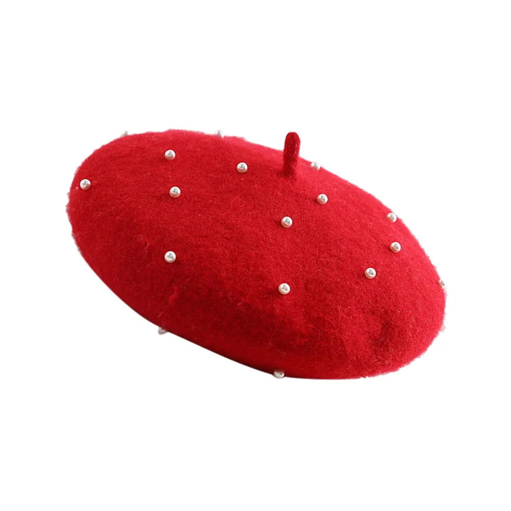 

Wool Pearl Girl Beret Hat Beige Breathable Warm Lightweight Fashion Girls Beret Winter Headwear Winter Hat for Girls
