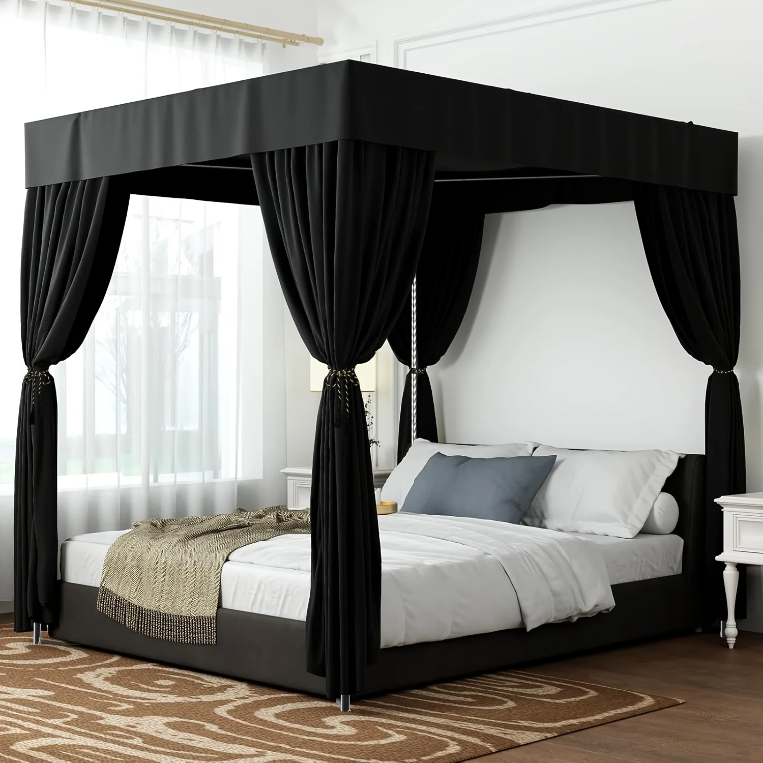 MARIIS Stainless Steel Canopy Bed Frame Queen Size, Bed Post Poles Bed Canopy Frame, Thickened Bed Frame Bracket for Metal Bed Wood Bed Mosquito Curtains Bedroom Decor view 3