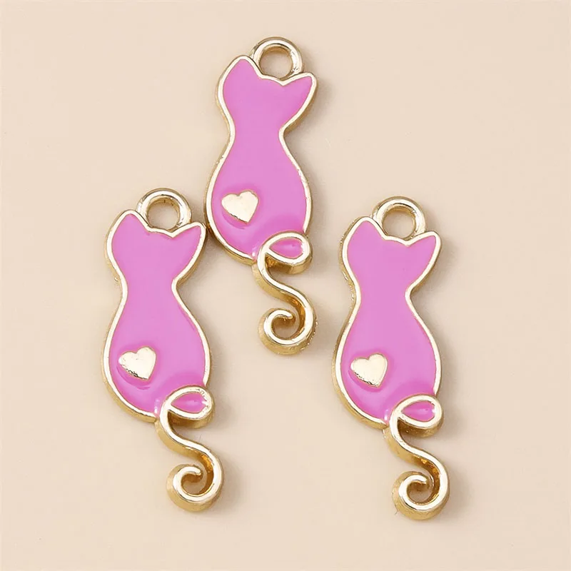 20 Stück 8x25mm Cartoon Emaille Tier Katzen Charms Anhänger zum Basteln von Ohrhängern, Halsketten, Armbändern, DIY-Handwerk und Schmuckzubehör – Detail 3
