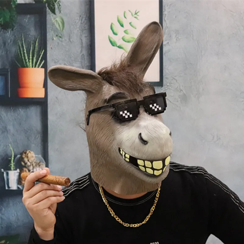 

Halloween Cosplay Animal Latex Mask Dance Costume Adult donkey head latex animal mask Full face Holiday party birthday gift perf