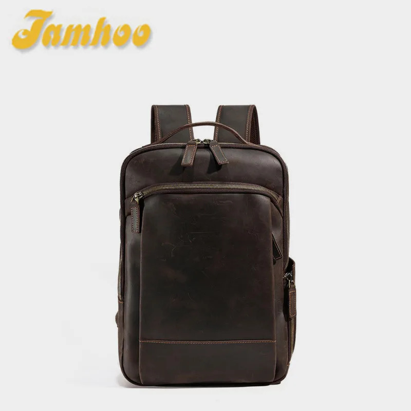 

Jamhoo Vintage Leather Men Backpack 15" Laptop Daypack School Bag Male Travel Bag Crazy Horse Leather Bagpack Male Mochilas