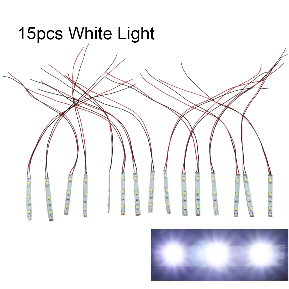 15X wstępnie okablowany pasek LED 3528 Led SMD światła samoprzylepne elastyczne 12V-18V miniaturowy domek dla lalek dekoracja ciepły biały pokój