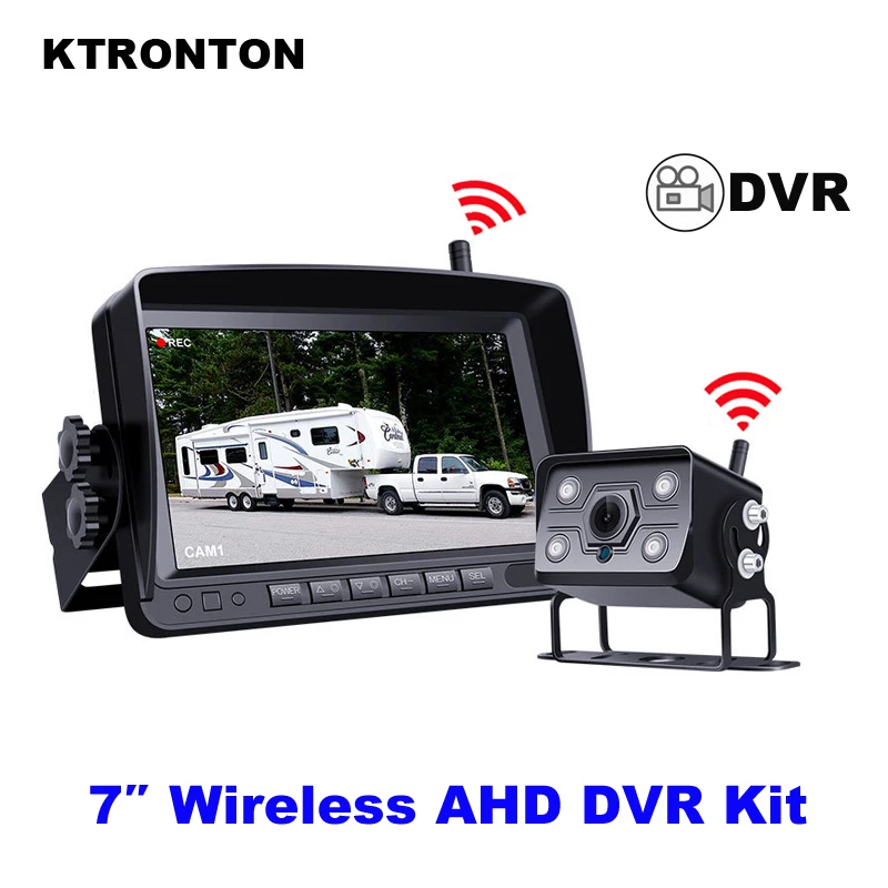 

7 Inch Wireless AHD 1280 x 720P Truck Rear View Backup Camera Monitor System DVR Recording IR Led Night Vision for Bus RV Van