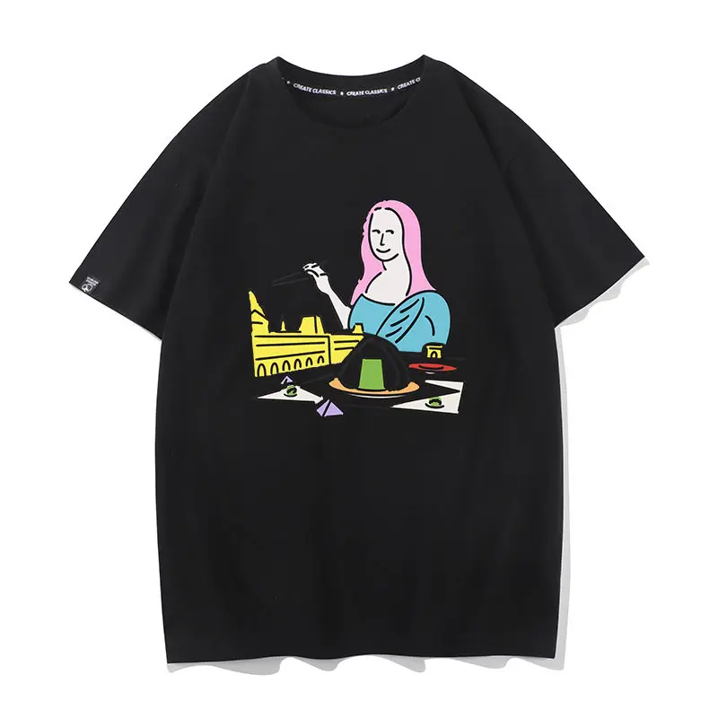 Simple Drawing Pure Cotton Printed Round Neck T-shirt Men's And Women's Fashion Trend Short Sleeve Casual Top