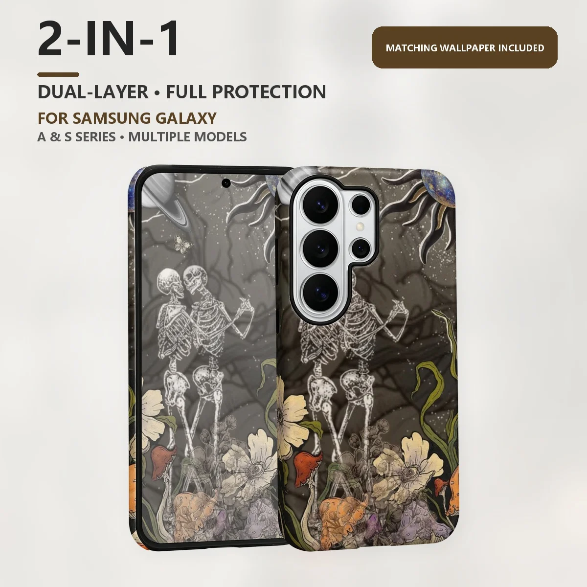 Skeleton Couple Dancing 2-in-1 Dual-Layer Phone Case for Samsung Galaxy S26 S25 S24 Plus Ultra FE S20 FE A56 A17 A16 A15