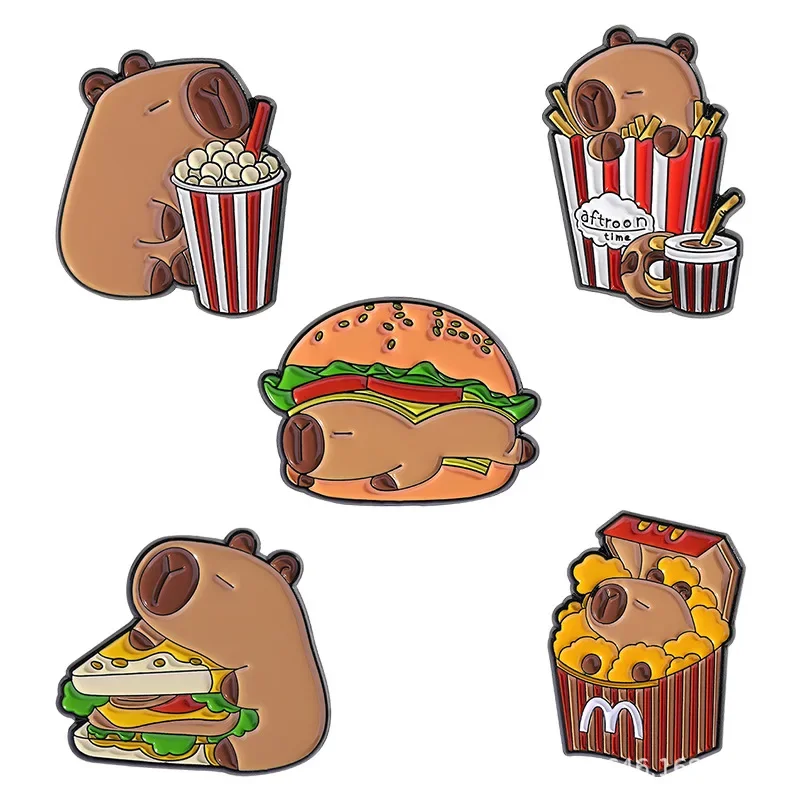 Cute Pin Dolphin Series Burger French Fries Cola Cartoon Pattern Personalized Decoration Metal Badge Enamel Pins Backpack Badge