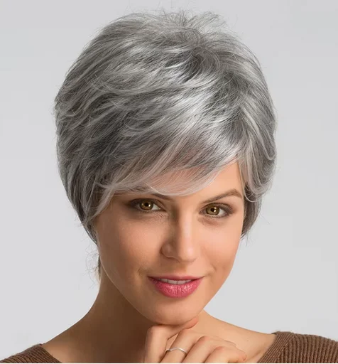 New wig female grandma grey fashion short curly hair synthetic high temperature silk woven head cover