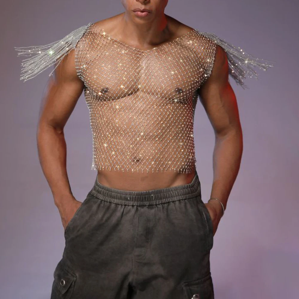 2025 Summer New Men's Fishnet See-Through Vest American Retro Sexy Fashion Trend Street Loose Casual Niche Breathable Men's Top