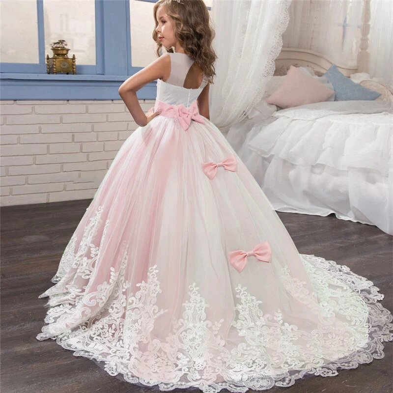 Girls White Long Prom Gown Bridesmaid Kids Dresses For Girls Teens Girl Party Dress Kids Princess Evening Formal Wedding Vestido