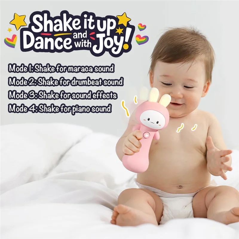 لعبة خشخيشة أرنب للأطفال مع صوت خفيف، لعبة تفاعلية للتسنين والحسية، سلة عيد الفصح المثالية للطفل