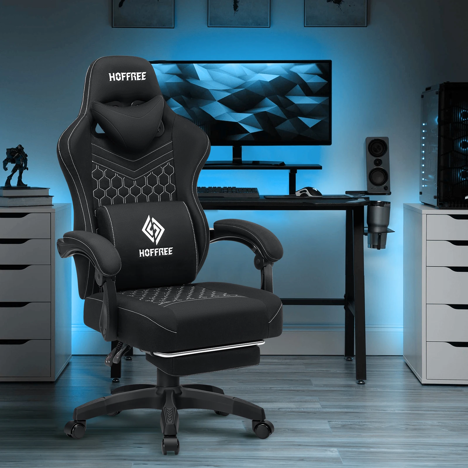 Breathable Gaming Chair With Footrest Lumbar Cushion Bluetooth Speaker 2-Point Massage Height Adjustable Computer Chairs Sofa