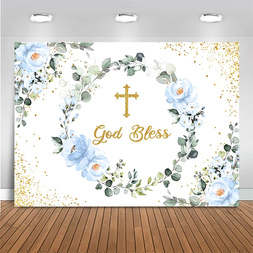 Mocsicka Baptism Backdrop Cross God Bless Newborn Christening Photography Backgroud First Communion Party Decor Custom Backdrops