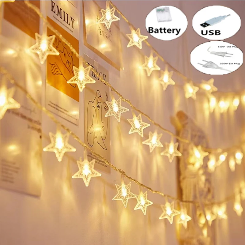 

3M/5M/10M USB/Battery Led Stars Garland Lights Fairy String Outdoor Lamp Christmas Holiday Wedding Party Room Light Decoration