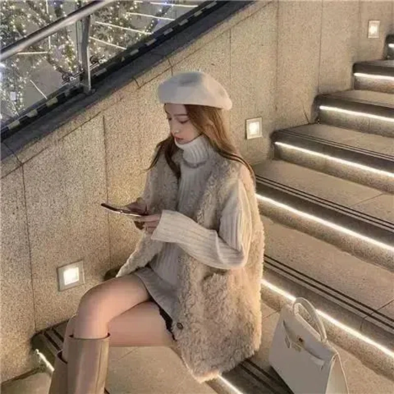 Spring and Autumn New Style Western-style Versatile Thick Vest Net Infrared Cover Lamb Fur Vest Women's Fur Integrated