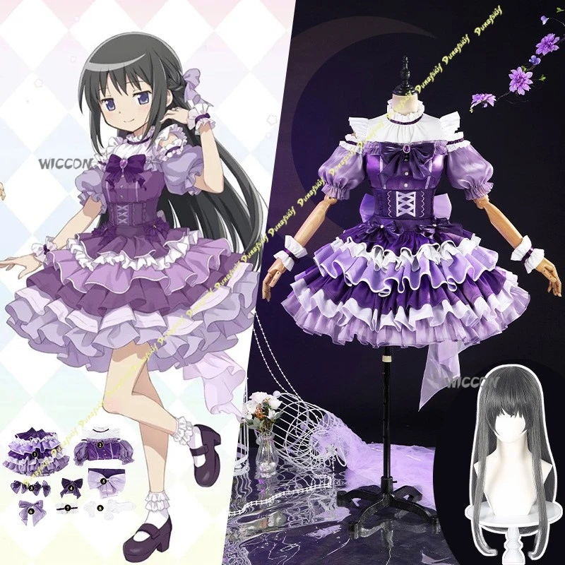 

Anime Puella Magi Madoka Magica Akemi Homura Cosplay Costumes Girls Dress Wig Suit Purple Skirt Lolita Party Christmas Halloween