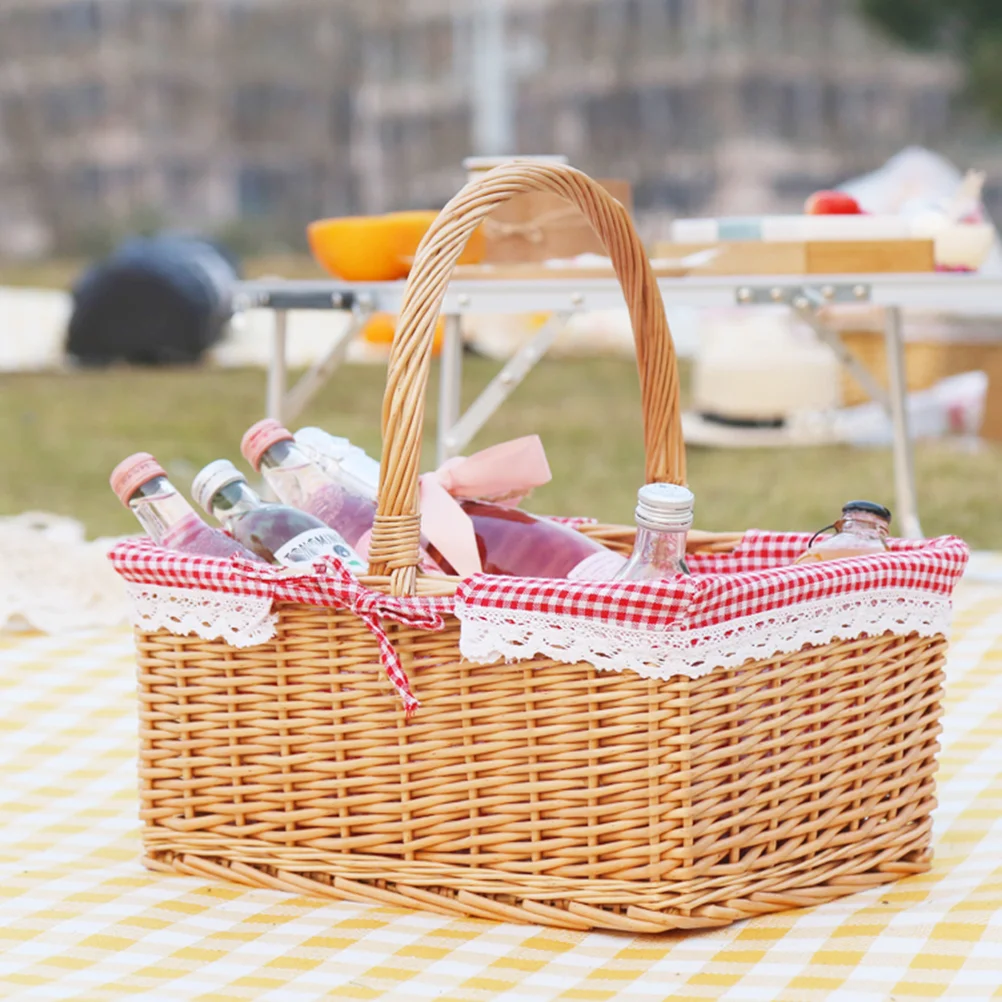 Flower Storage Basket Picnic Pastoral Style Decorative Portable Dessert Simulation Rattan Wicker