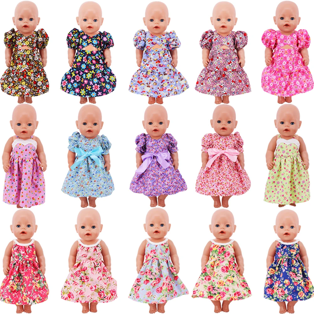 Pop Doll Clothes Print Dress Braces Skirt For 18Inch American Doll&43Cm Reborn Baby Doll Accessories,Our Generation Girl's Toys