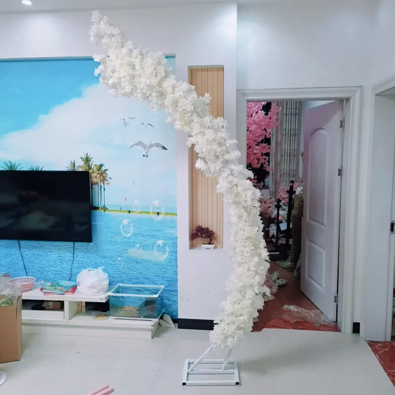 زينة خلفية رومانسية لحفلات الزفاف ، قوس زهر الكرز ، رصاص طريق الباب ، رف على شكل قمر ، مجموعة زهور صناعية #6