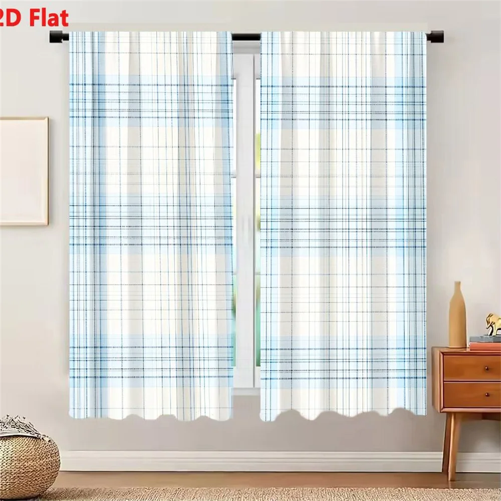 2Pcs Curtains Light Blue And White Plaid Fabric With Classic Tartan Check Pattern For Clothing Bedding And Upholstery Window Dra