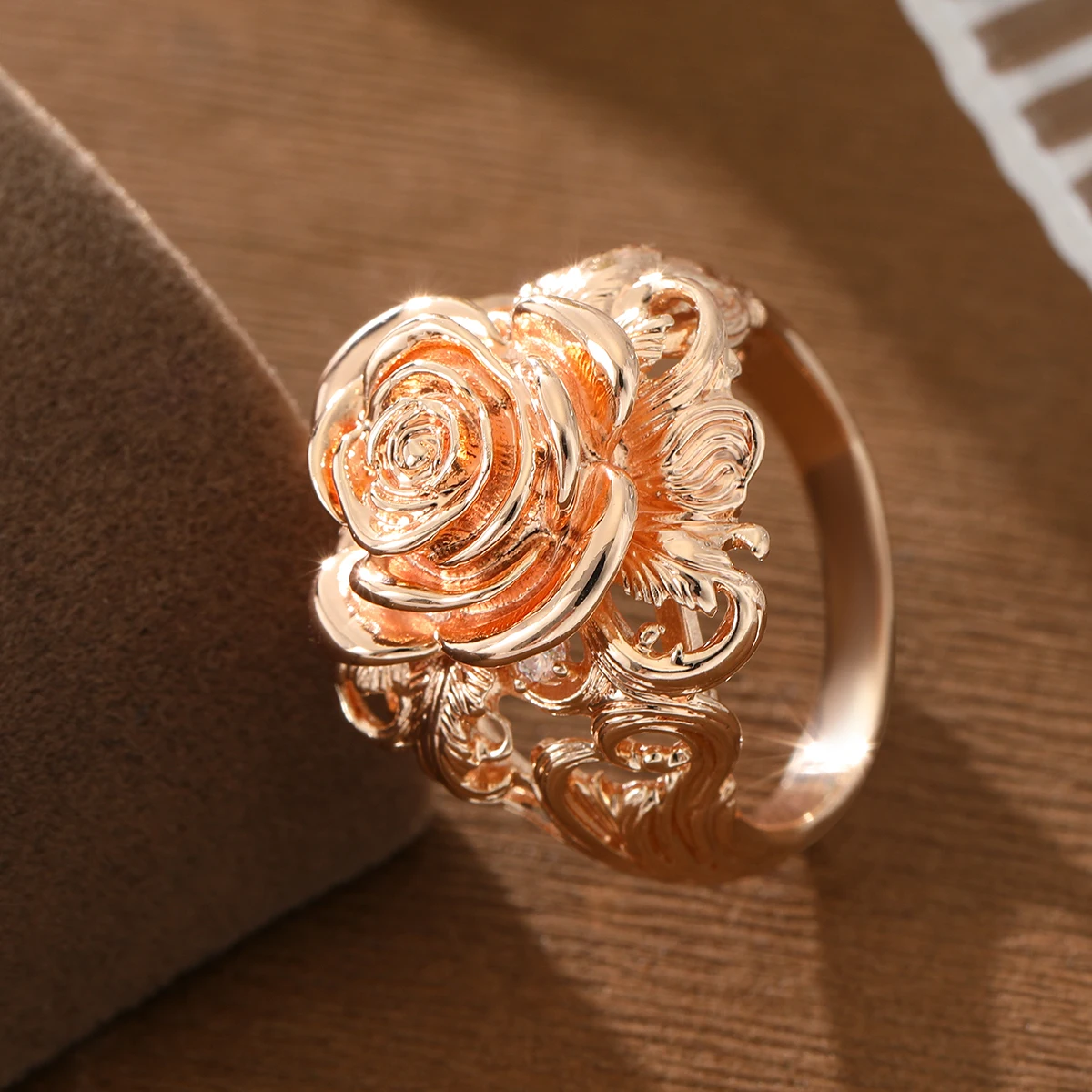 Retro-Style Three-Dimensional Rose Engraving Ring Made of Copper. Women's Jewelry Ring for Vacation and Casual Wear.