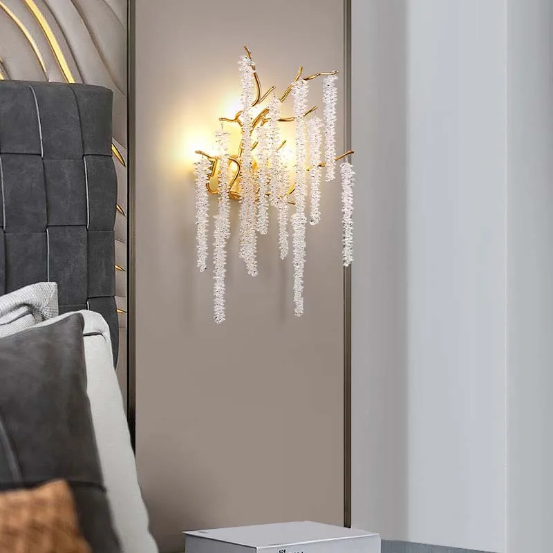 Light Luxury Modern Art Living Room Dining Room Headlight Bedroom Crystal Branch Wall Lamp view 3