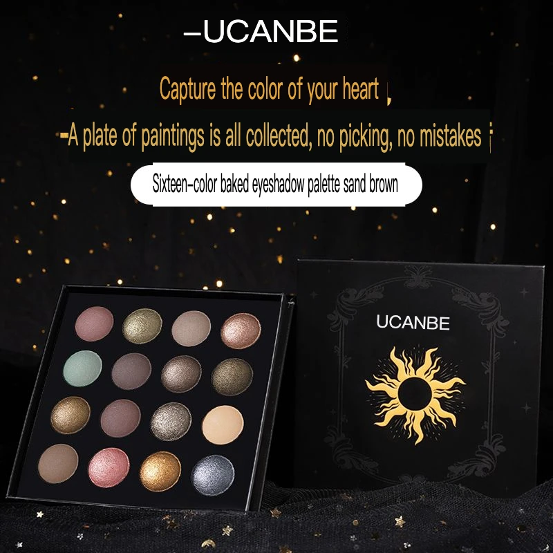 Ucanbe 16-Color Baked Eyeshadow Palette Pearlescent Long-Lasting Sequined Ball Makeup Delicate Powder for Eye Art