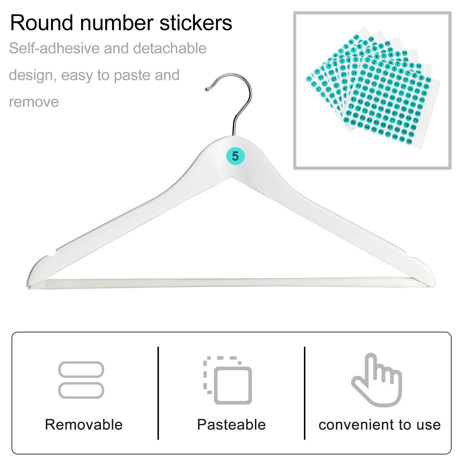 

100Pcs Size Tags Clear Printing Self-Adhesive Number Stickers Detachable Round Number Pasters for Gift Wraps Envelope Seals