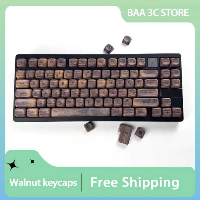 

Walnut Wood Theme Keycaps MOA Profile Thermal Sublimation PBT Keycaps 130Keys Custom Personalized Keycaps Keyboard Accessories