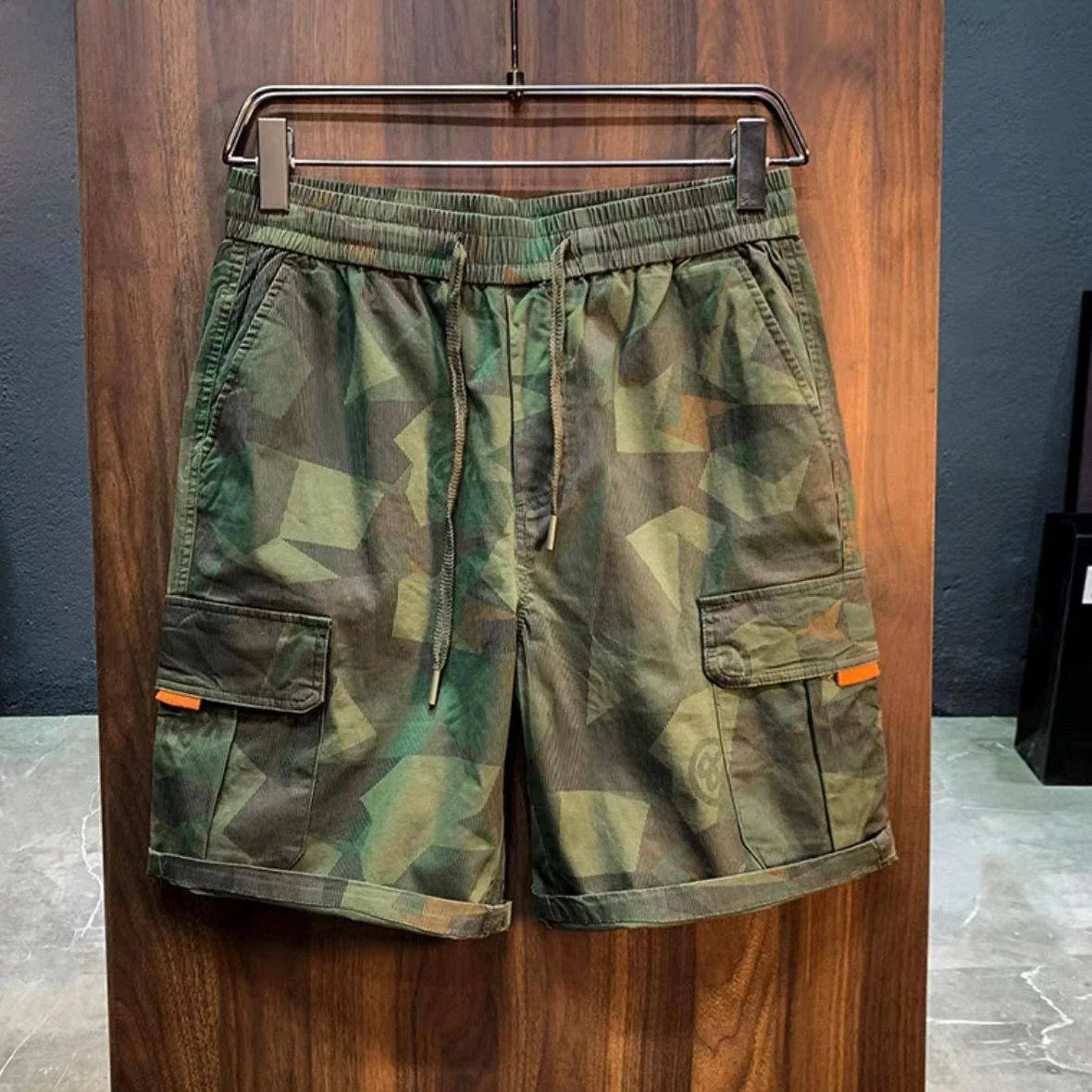 Men\'s Cargo Shorts with Draw String Camo Printed Male Short Pants Camouflage Streetwear Hevy Whate Popular New in Summer Jorts