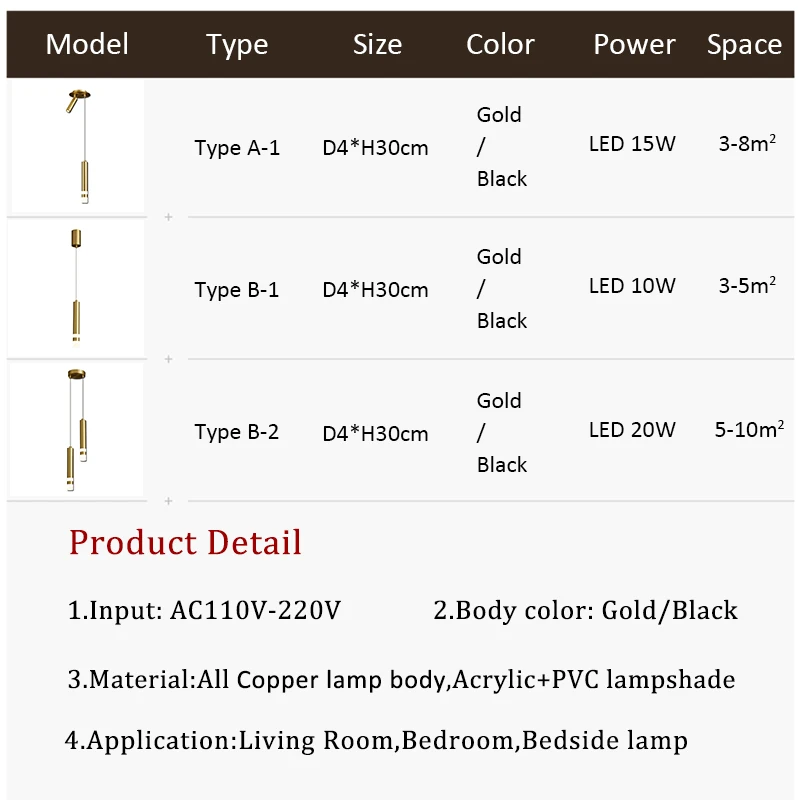 Full Copper Pendant Lights Simple LED Chandeliers For Living Room Bar Shop Bedroom Bedside Lights Home Decor Hanging Lighting