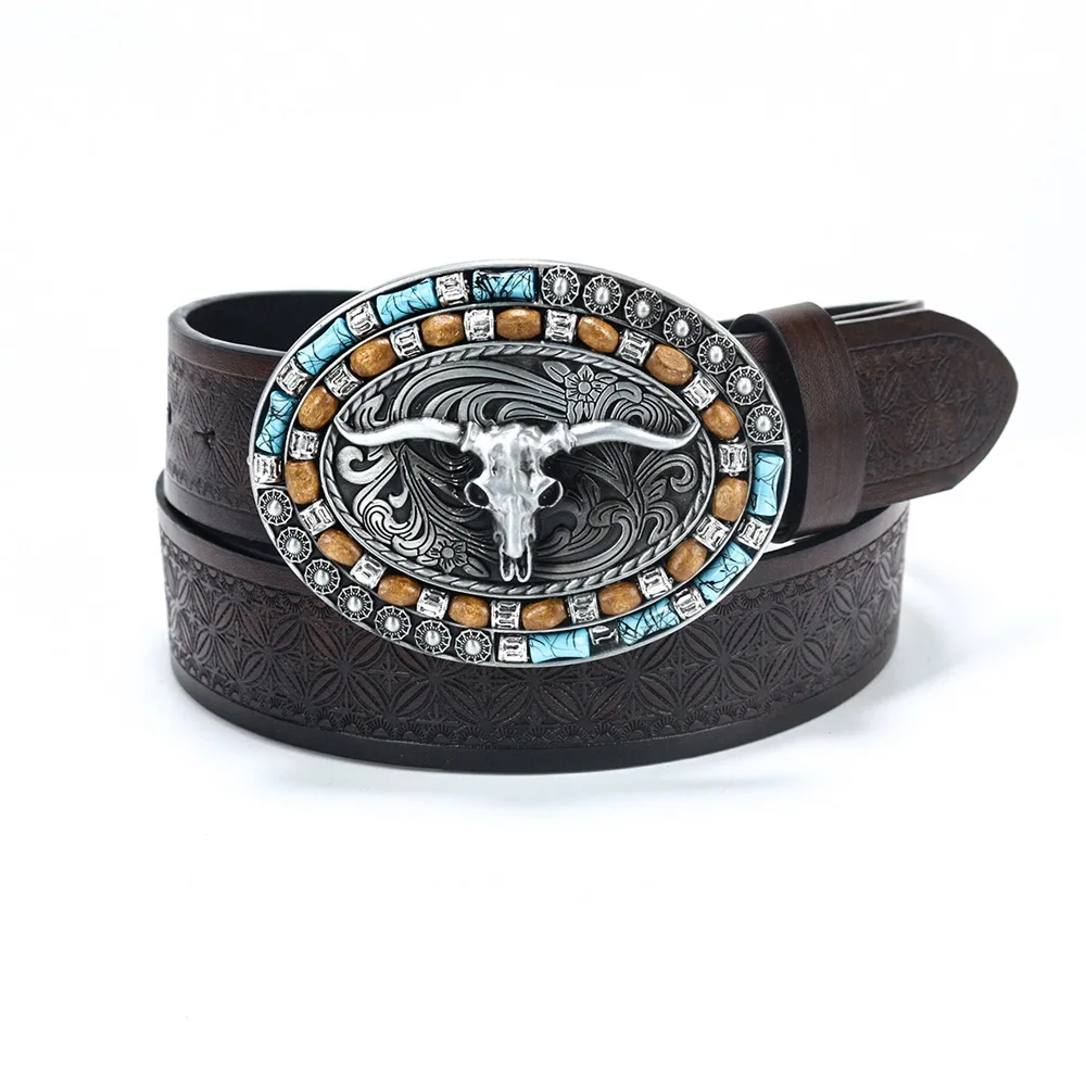 

Men's Western Cowboy Belt, Cowhead Large Plate Buckle, Trendy Retro Youth Retro Punk PU Wide Belt